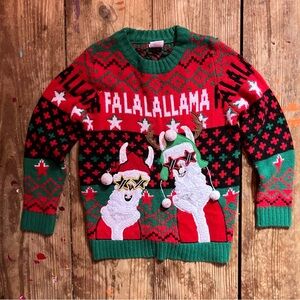 Holiday Time Llama Sweater - Green, Red, and White